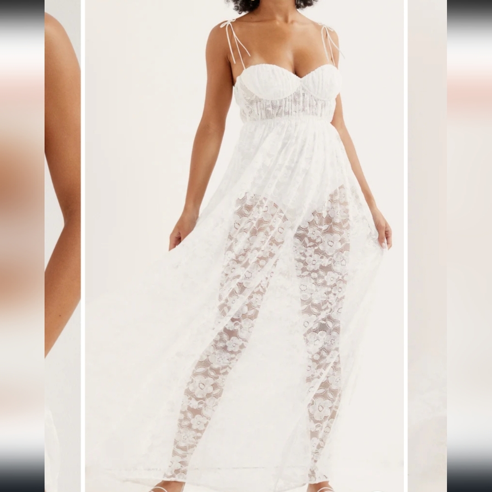 For Love & Lemons Lorena Maxi Dress White Lace - Picture 11 of 15